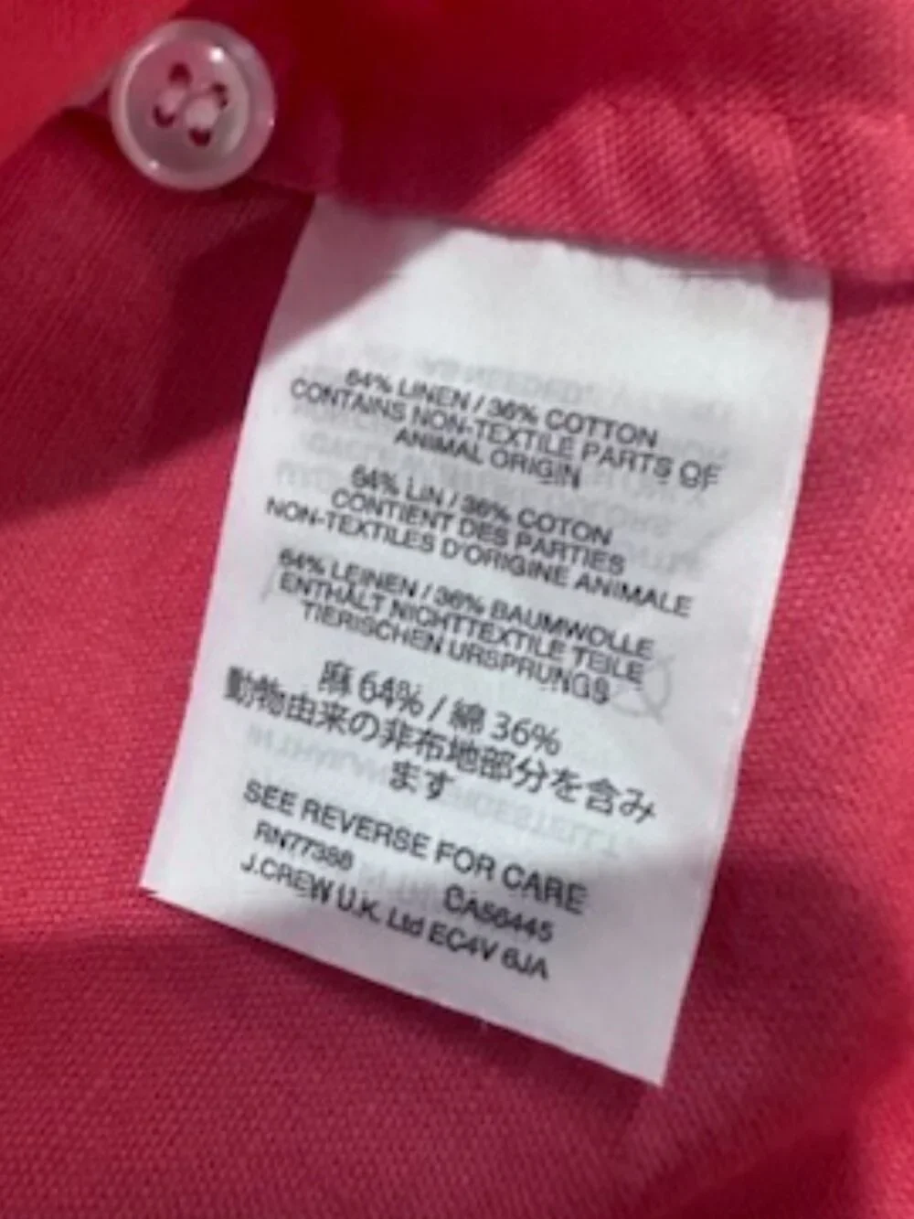 J.Crew Perfect Shirt Women’s Size 10 Coral Linen Cotton Button-Up Top